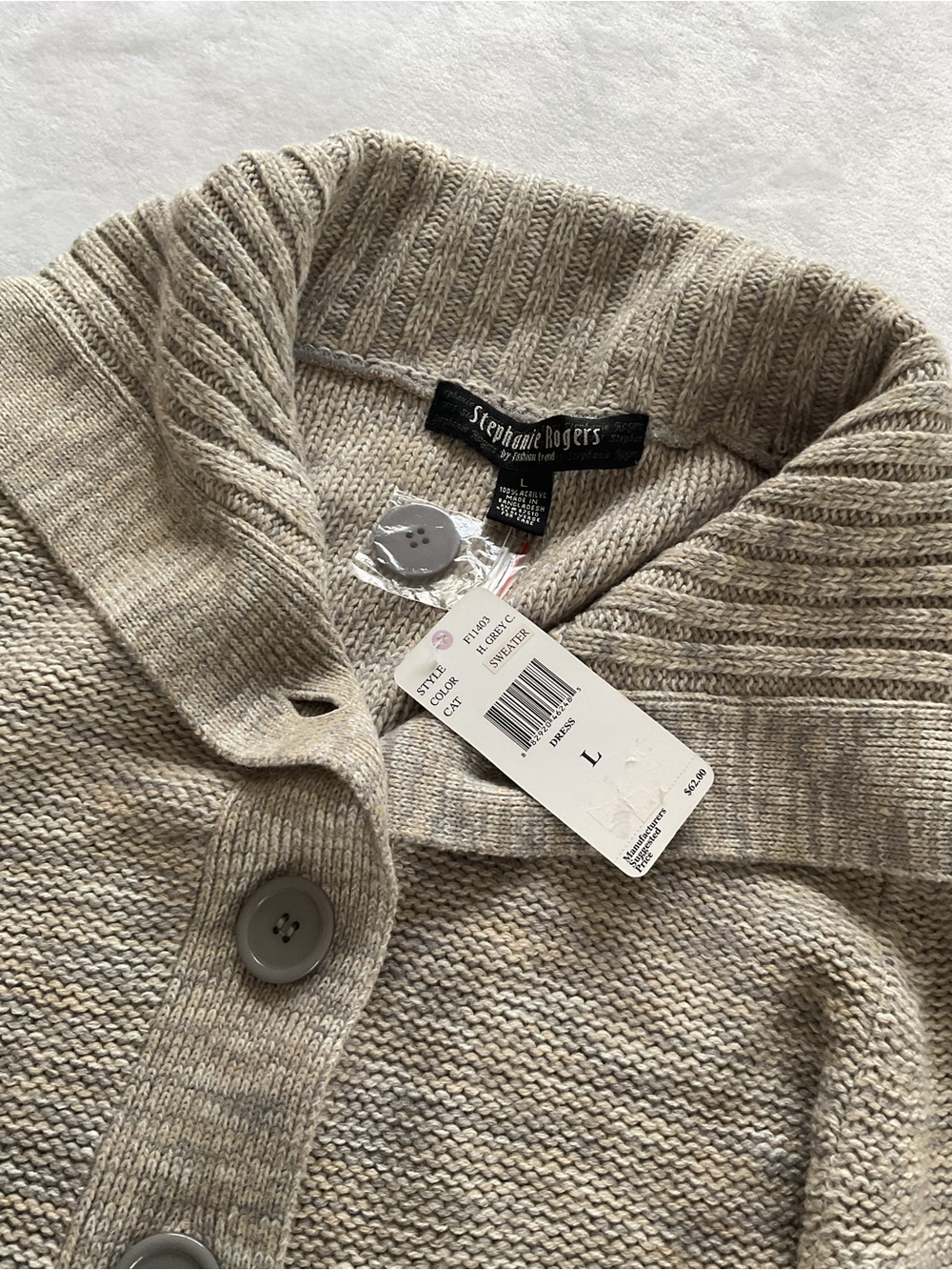 Stephanie Rogers Beige Knit Shawl Collar Long Cardigan Sweater L - Picture 9 of 14